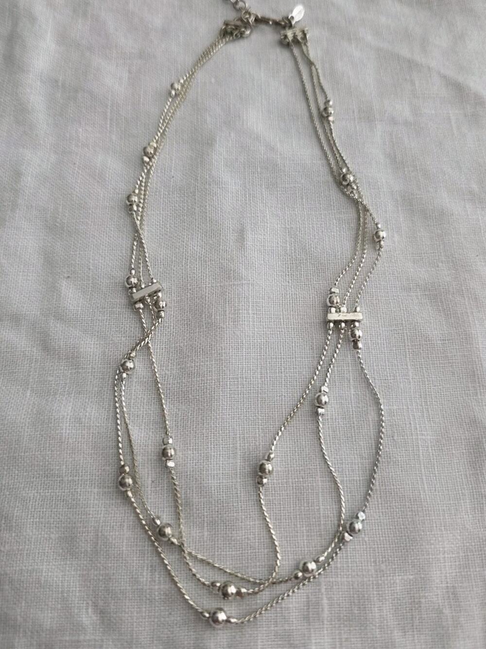 Vintage Silver Monet Multi Strand Chain Necklace Adjustable